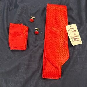 Vibrant Red Tie Set with Cufflinks